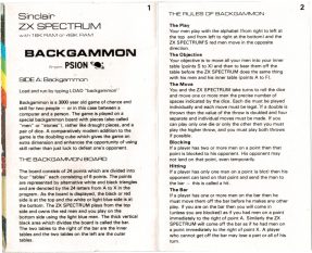 Psion Sinclair ZX Spectrum Backgammon Instructions 1