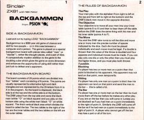 Psion Sinclair ZX81 Backgammon Instructions 1